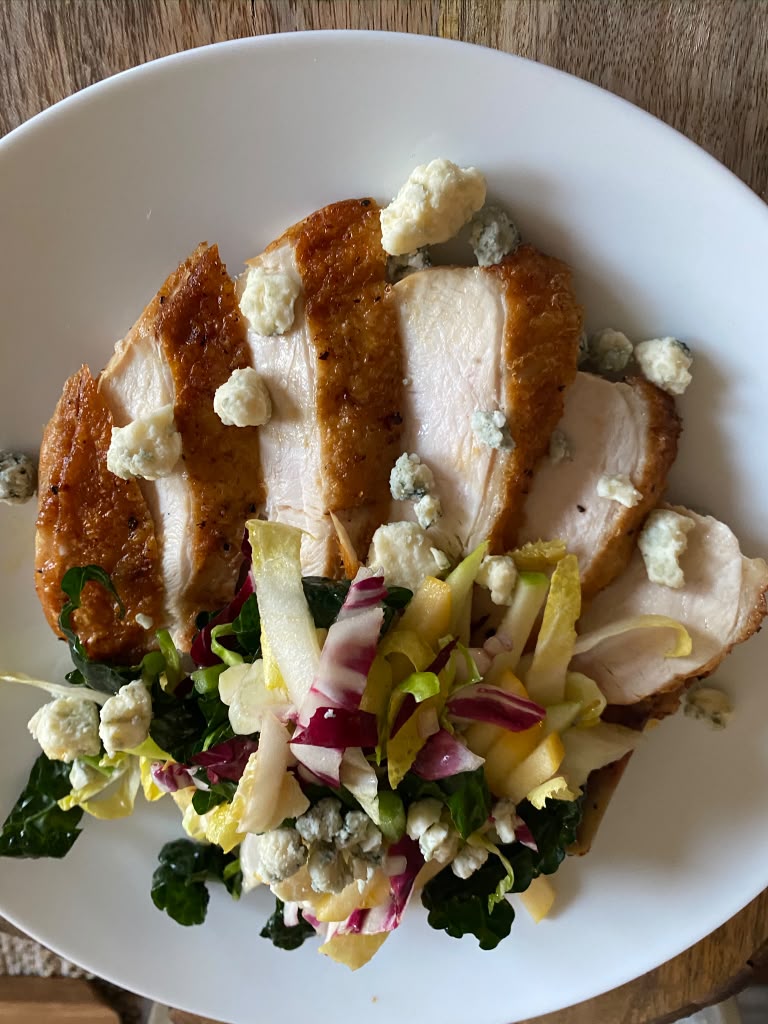 Roasted Organic Chicken w Endive & Tuscan Kale Salad, Apple Cider Vinaigrette